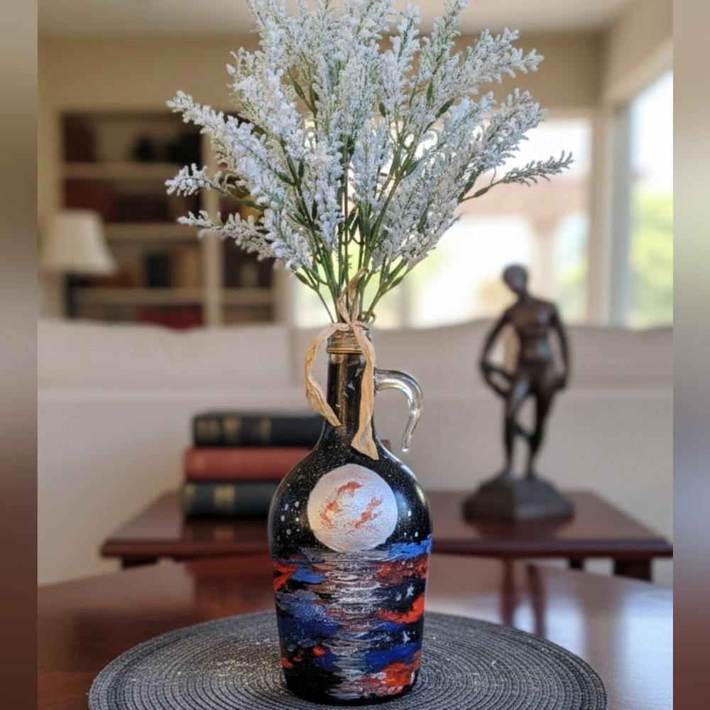 Moon Lover Gift • Hand‑Painted Decorative Bottle with Florals